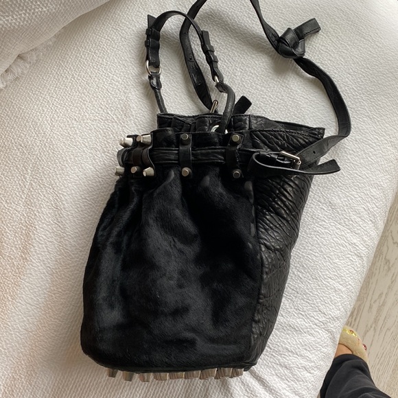 Alexander Wang Pony Hair Diego Bucket Bag Black with Nickel Hardware - Picture 6 of 8